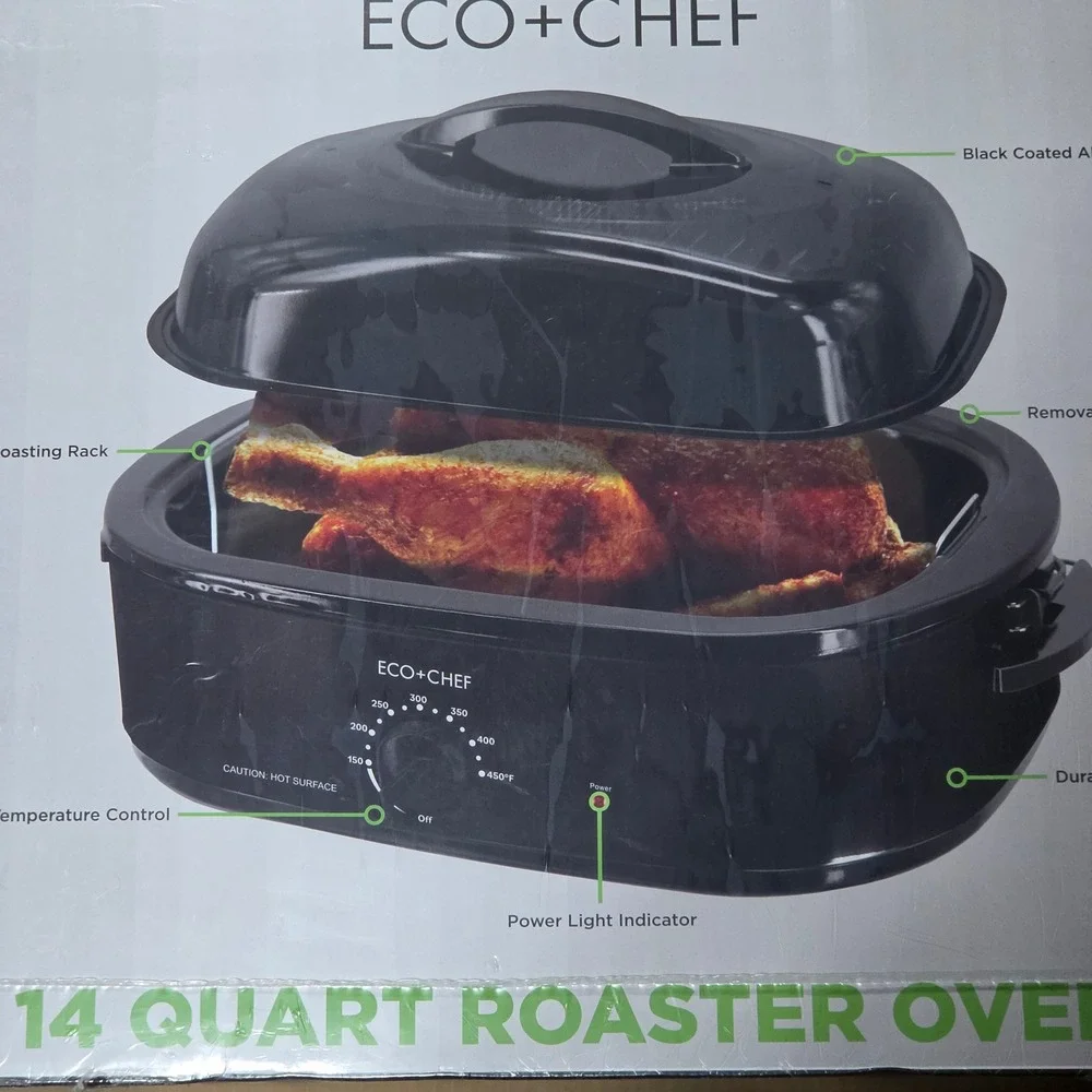 ECO+CHEF 14 Quart Roaster Oven 14QT Black‎ NEW Electric Turkey Roaster